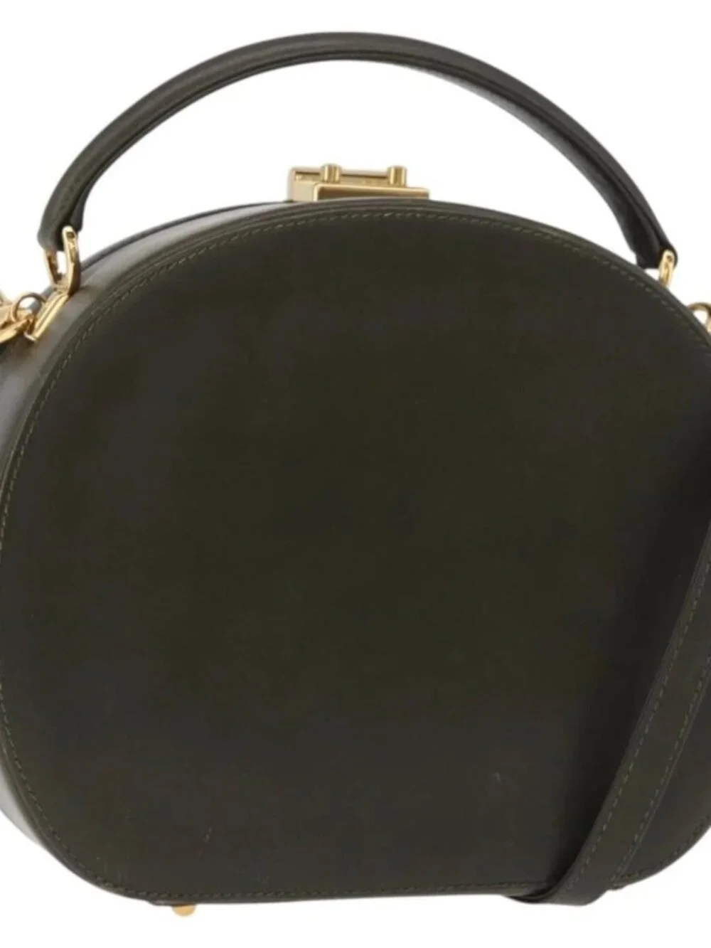 GUCCI Hand Bag Leather 2way Khaki Gold Auth